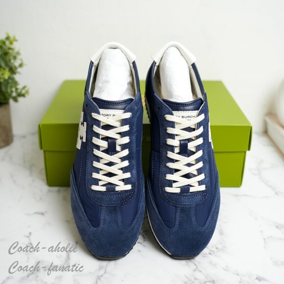 Tory Burch T-Logo Nylon Suede Vintage Sneaker 2.0 in Tory Navy/Blanc - Picture 3 of 14